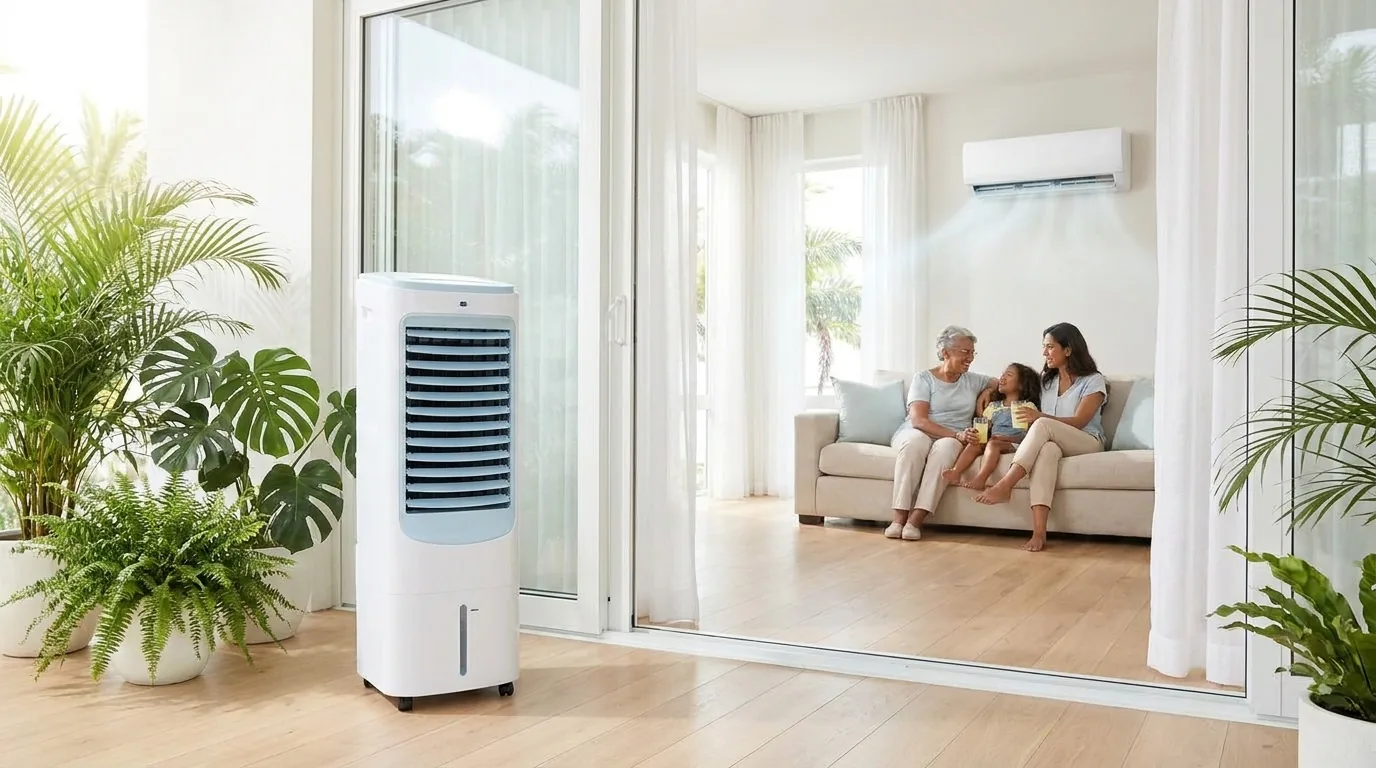 Climatizador ou ar-condicionado?: ar-condicionado em uso numa casa clara